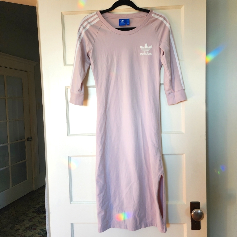 Lilac adidas 3 stripe midi dress